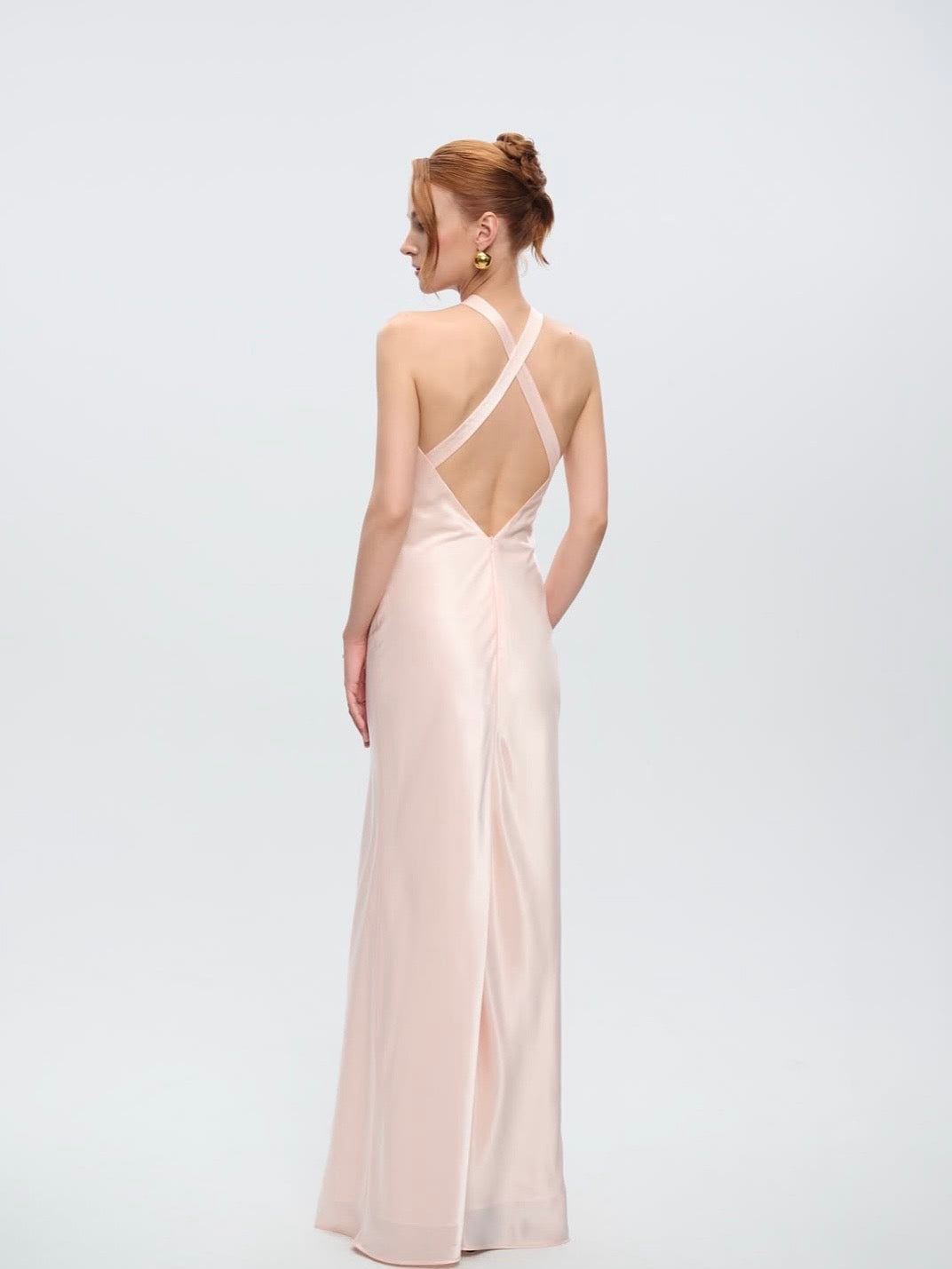 Grace Halterneck Satin Gown - Baby Pink