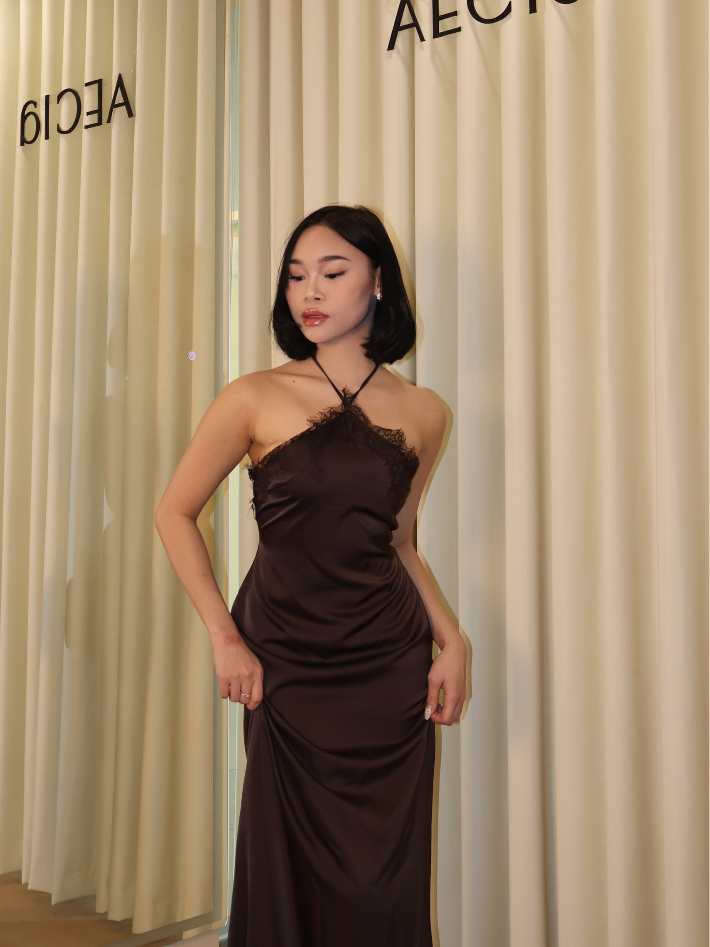 Samaria Halter Maxi Dress - Chocolate