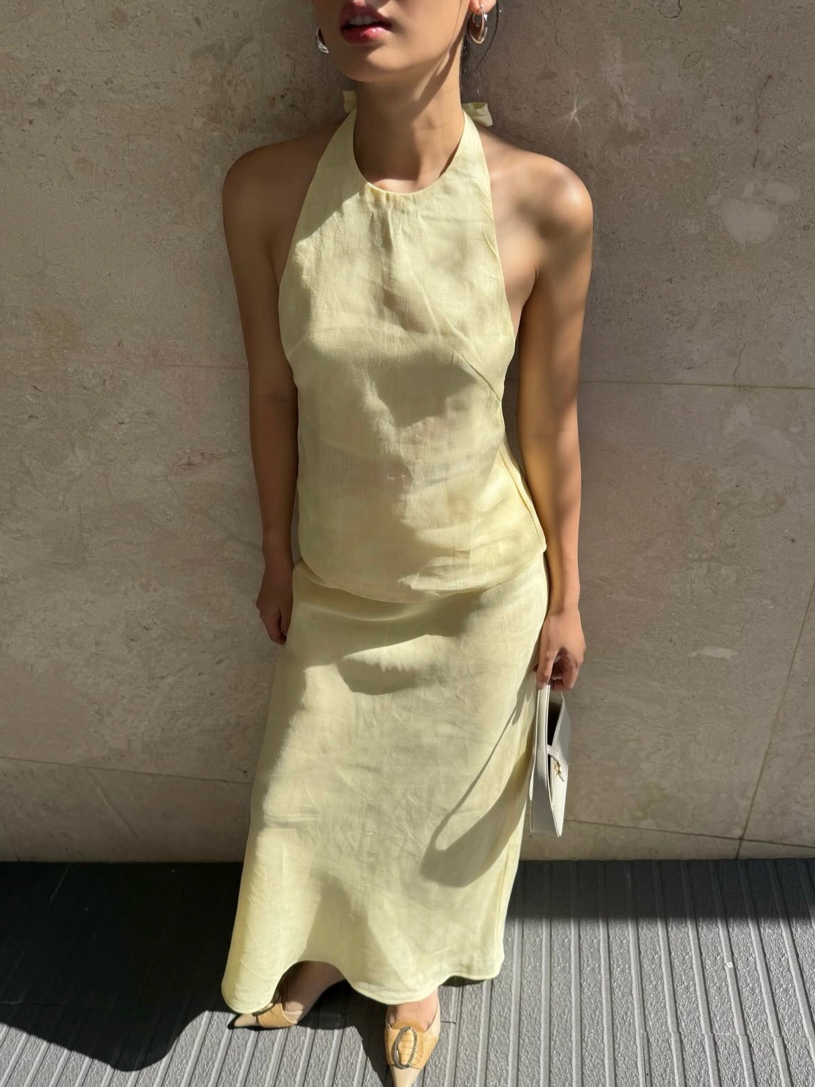 Jenny Linen Top and Claire Linen Skirt in Daffodil