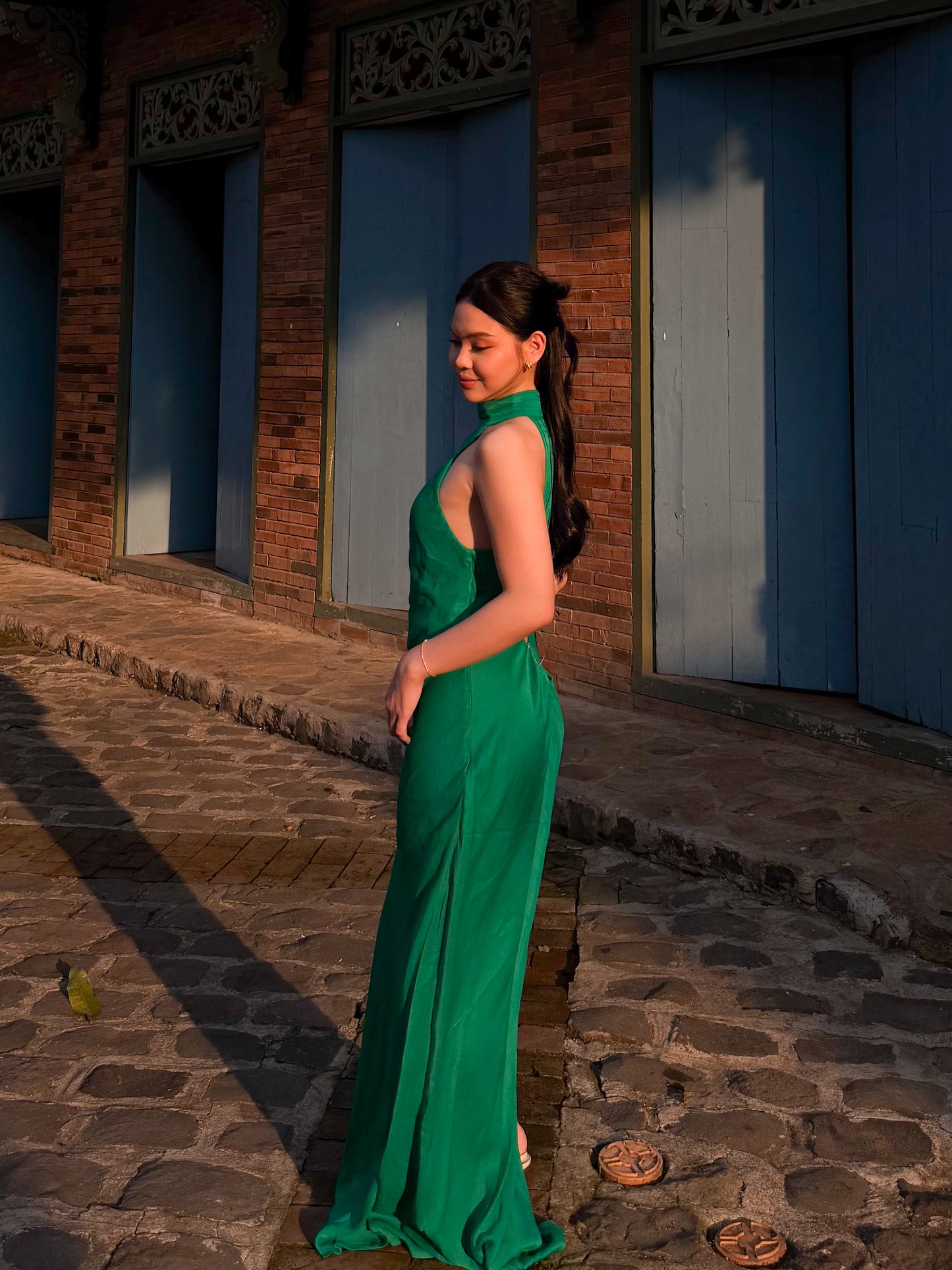 Claire Satin Drape Back Maxi Dress with Split