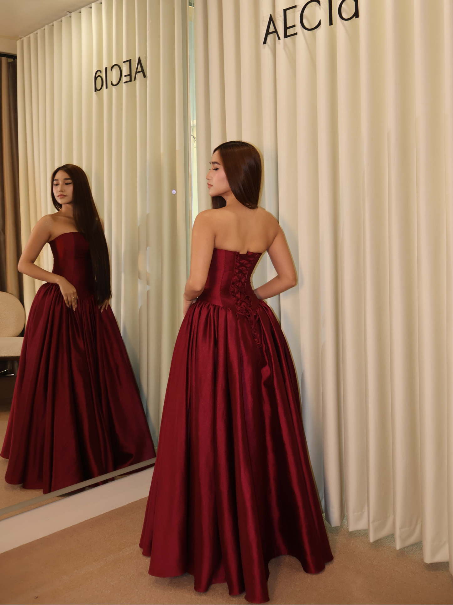 Wine Red Drop Waist Gown