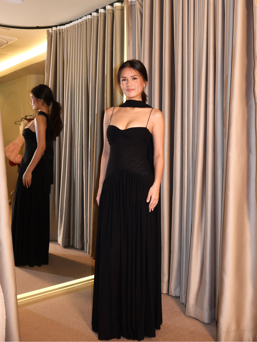 Muse Mesh Halter Gown - Black