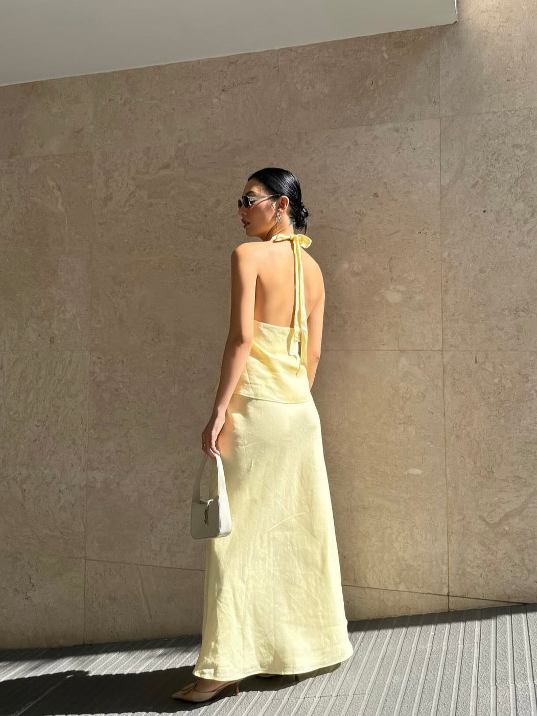 Jenny Linen Top and Claire Linen Skirt in Daffodil