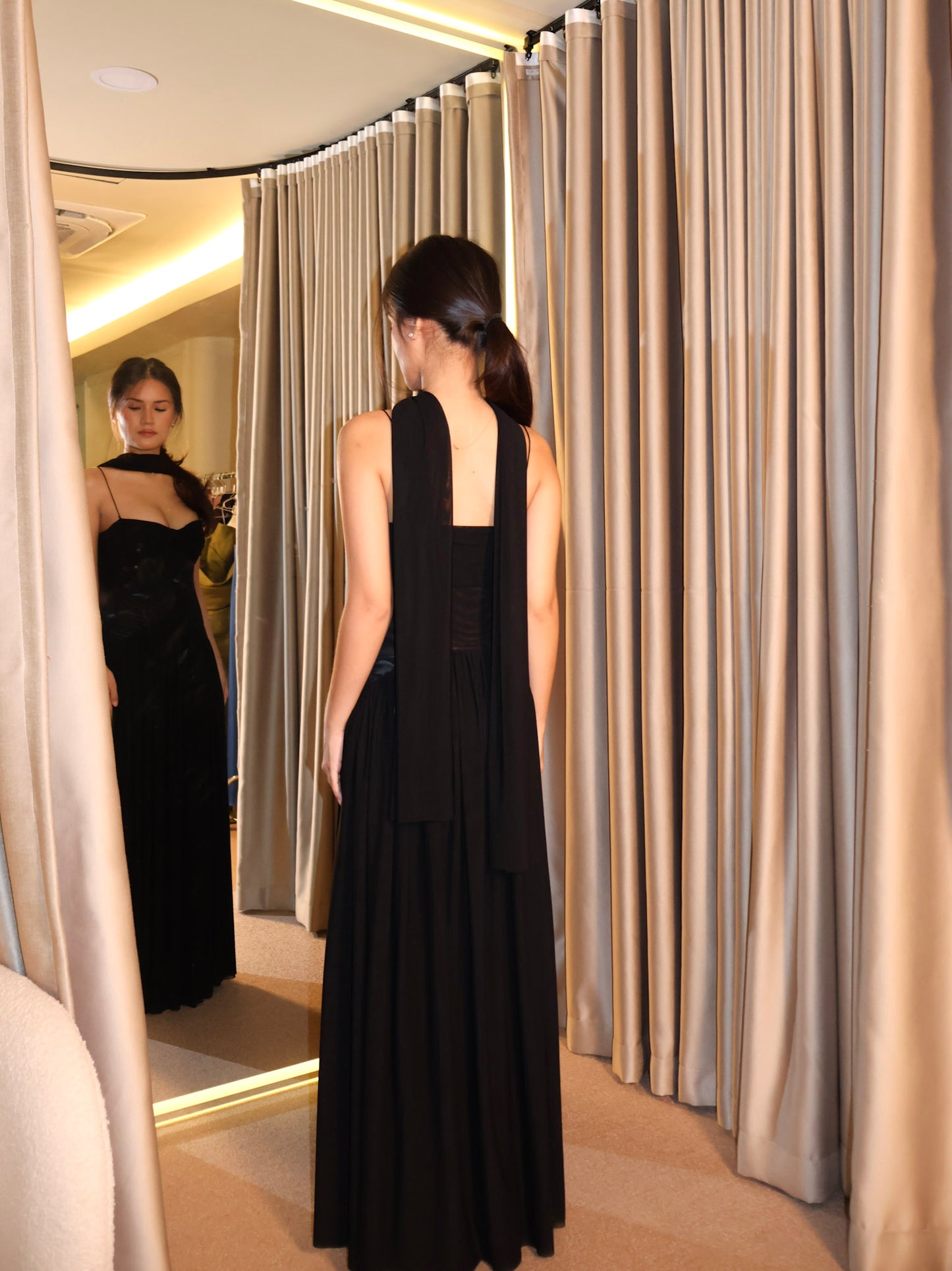 Muse Mesh Halter Gown - Black
