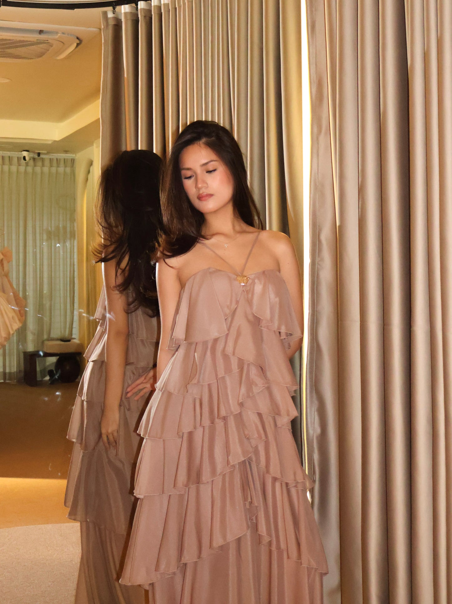 Six Layers Brown Maxi Dress