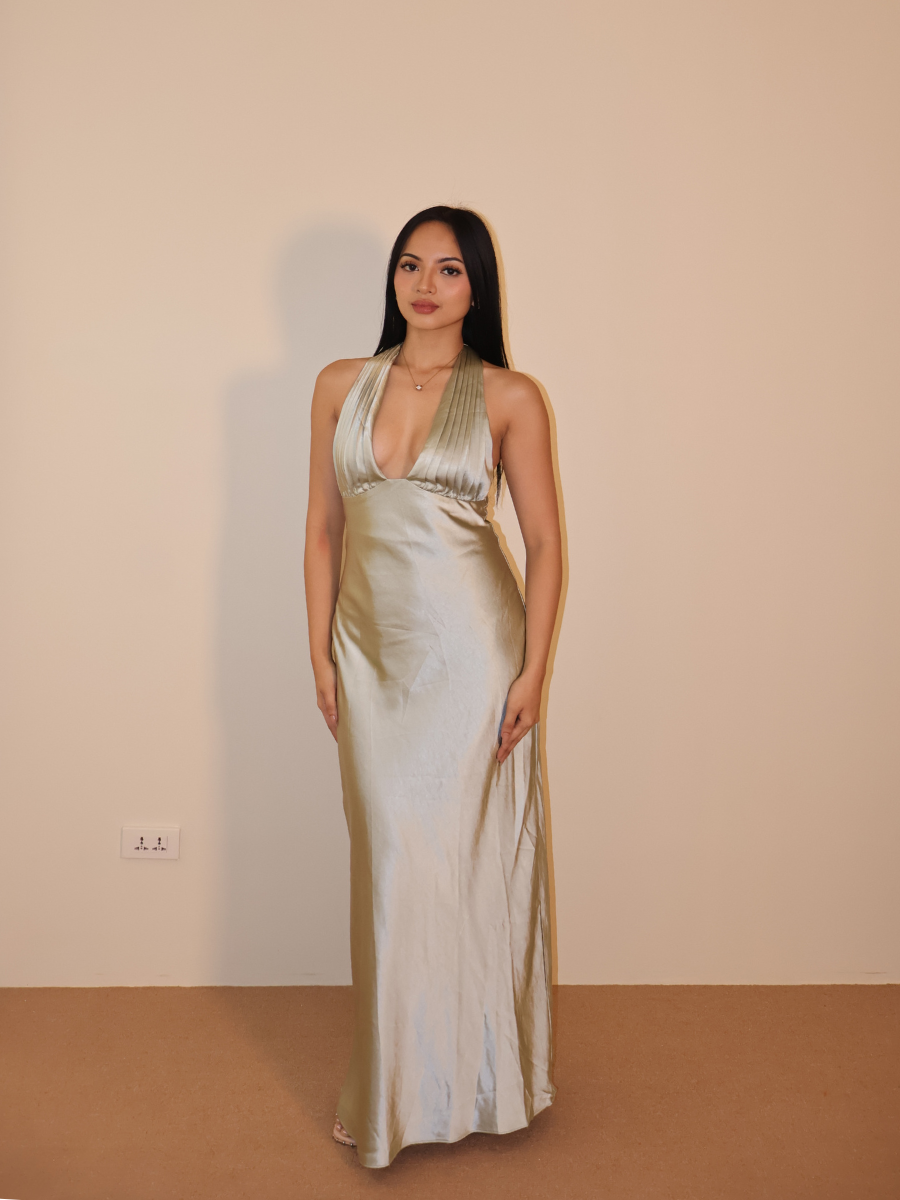 Alice Satin Halter Maxi Dress - Sage