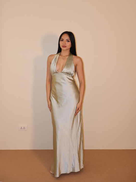Alice Satin Halter Maxi Dress - Sage