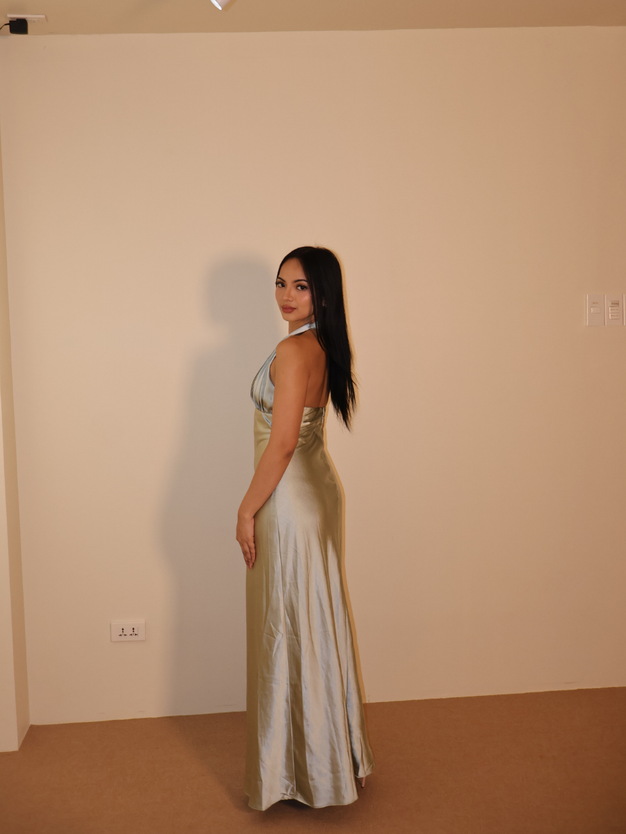 Alice Satin Halter Maxi Dress - Sage
