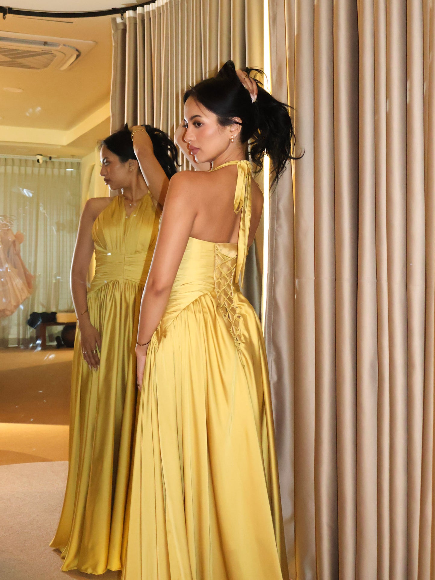 Carnation Golden Drape Dress