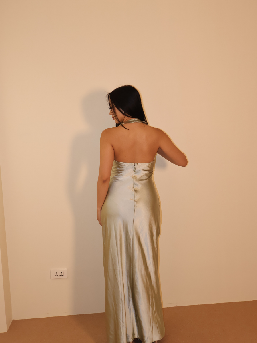 Alice Satin Halter Maxi Dress - Sage