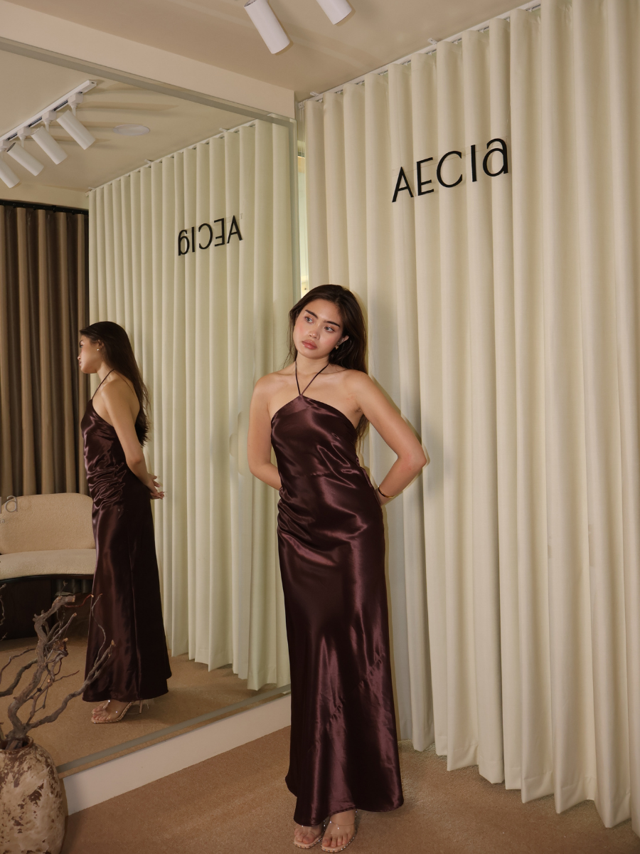 Sofia Halter Neck Dress - Brown