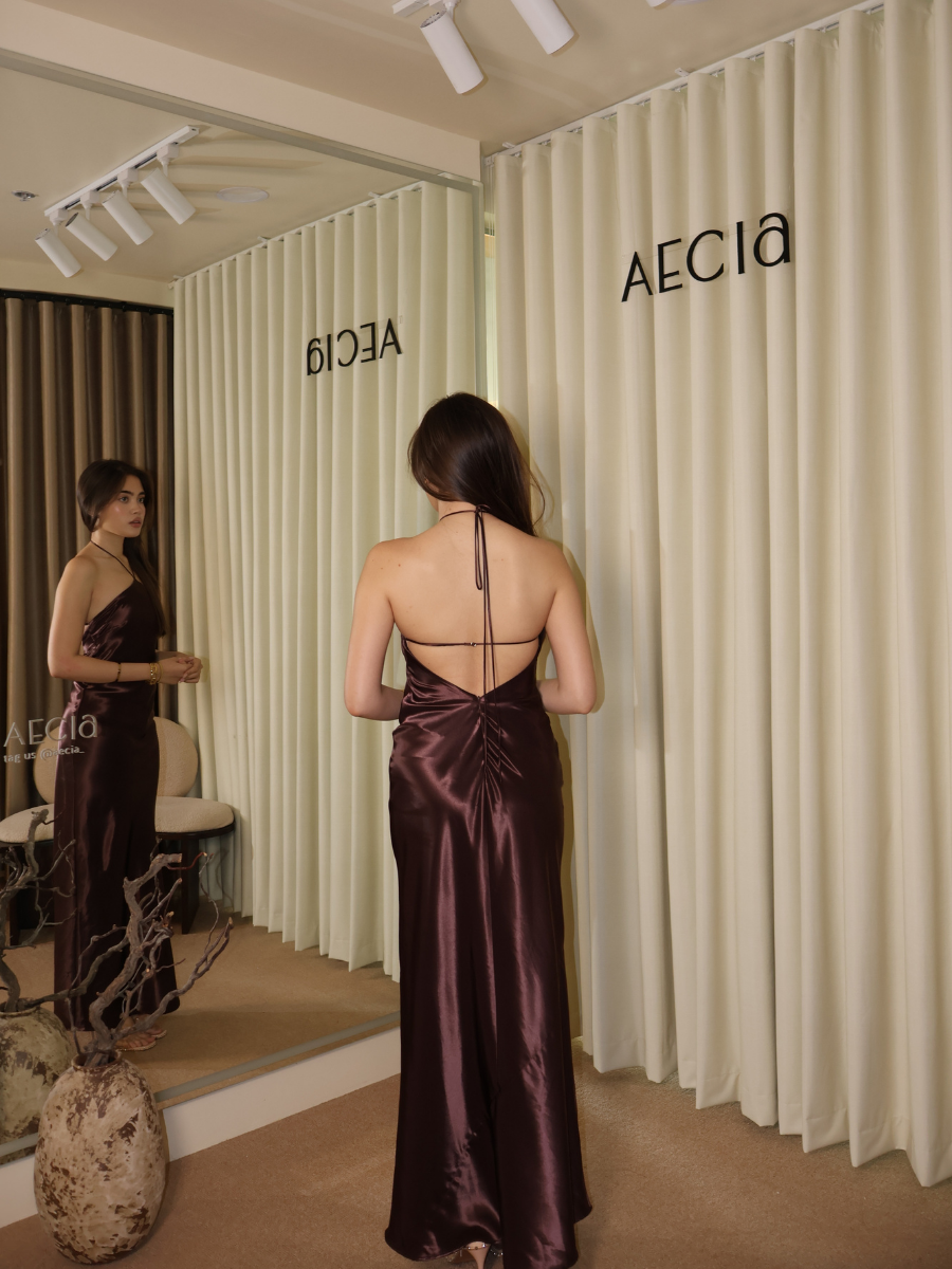 Sofia Halter Neck Dress - Brown