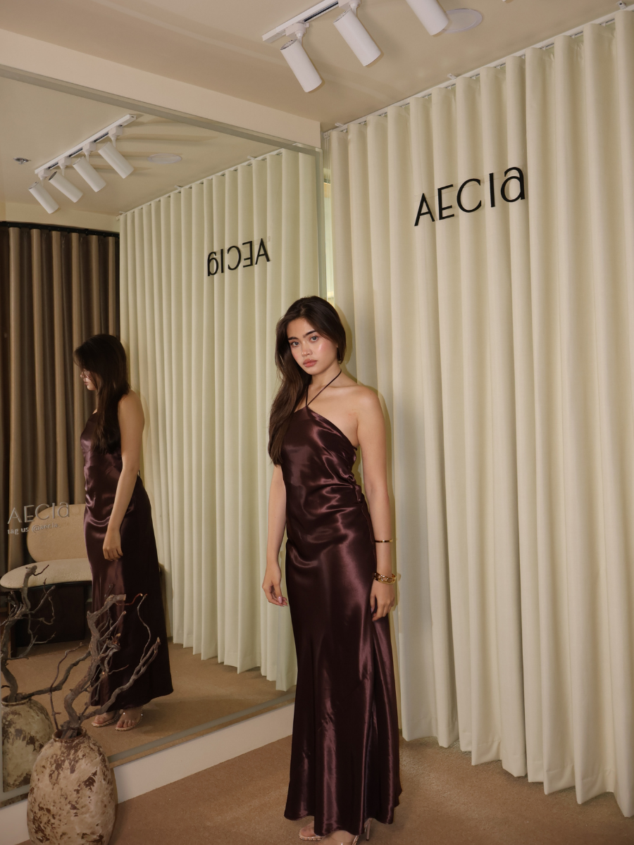 Sofia Halter Neck Dress - Brown