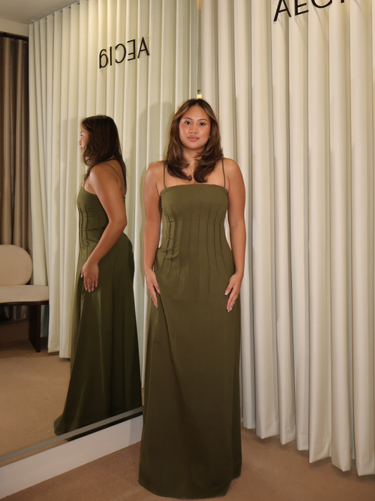 Sofie Pintuck Linen Maxi Dress - Khaki