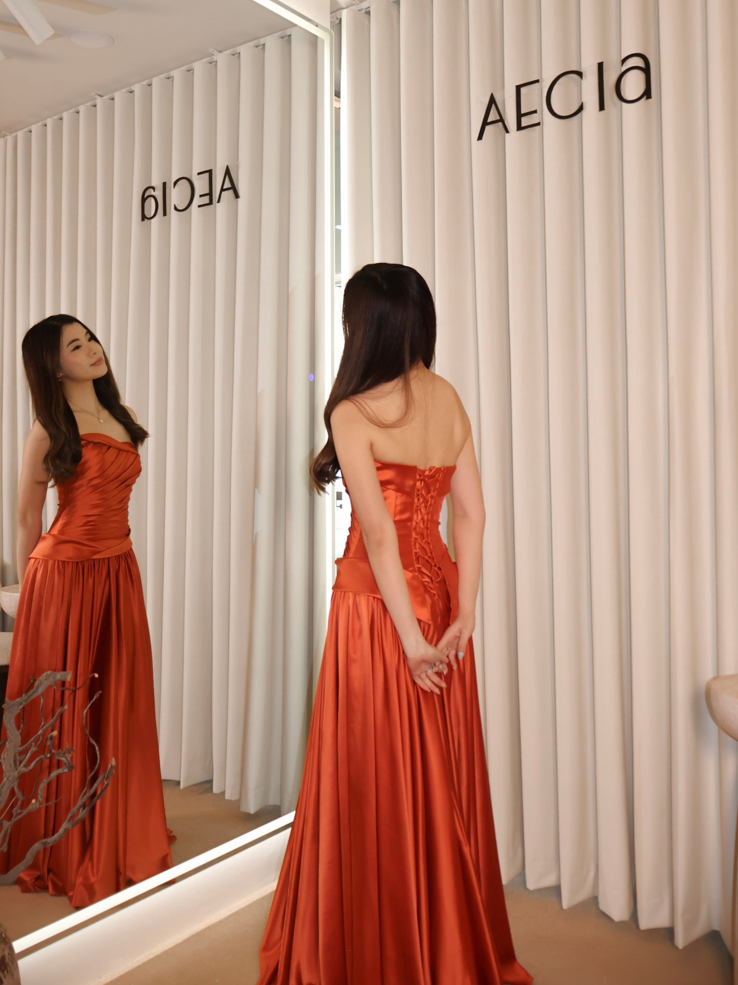 Tangerine Liquid  Draped Gown