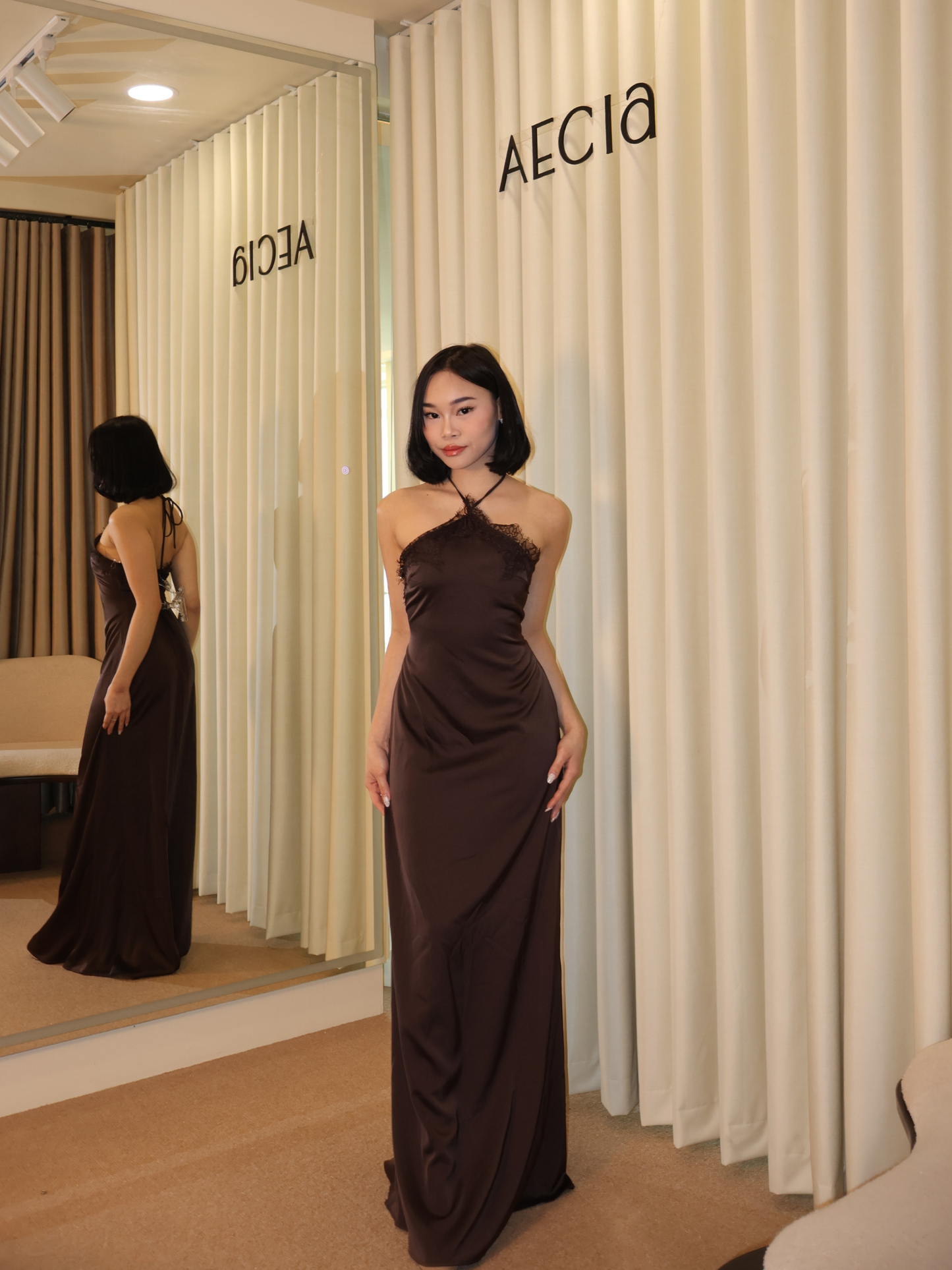 Samaria Halter Maxi Dress - Chocolate