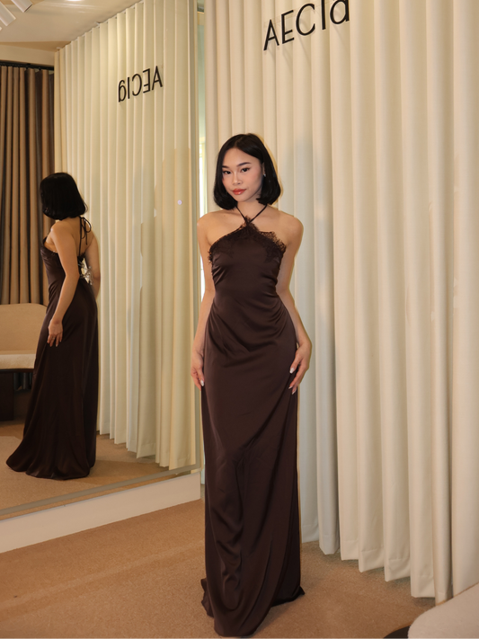 Samaria Halter Maxi Dress - Chocolate