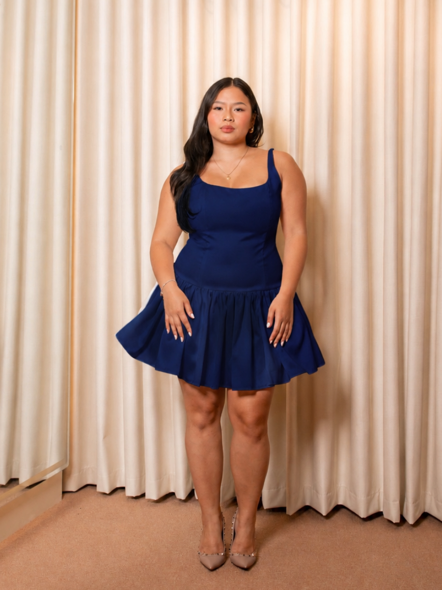 Rory Drop Waist Mini Dress - Blue