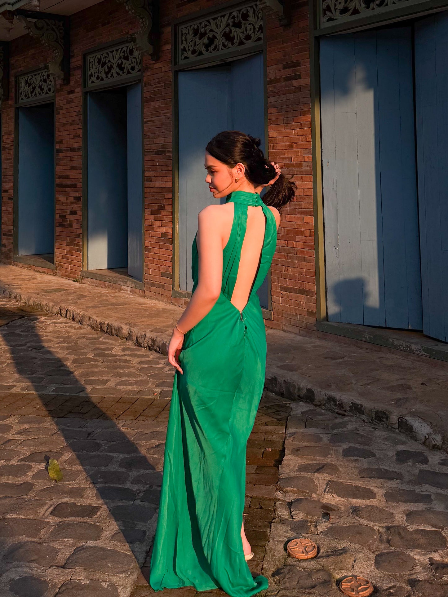 Claire Satin Drape Back Maxi Dress with Split