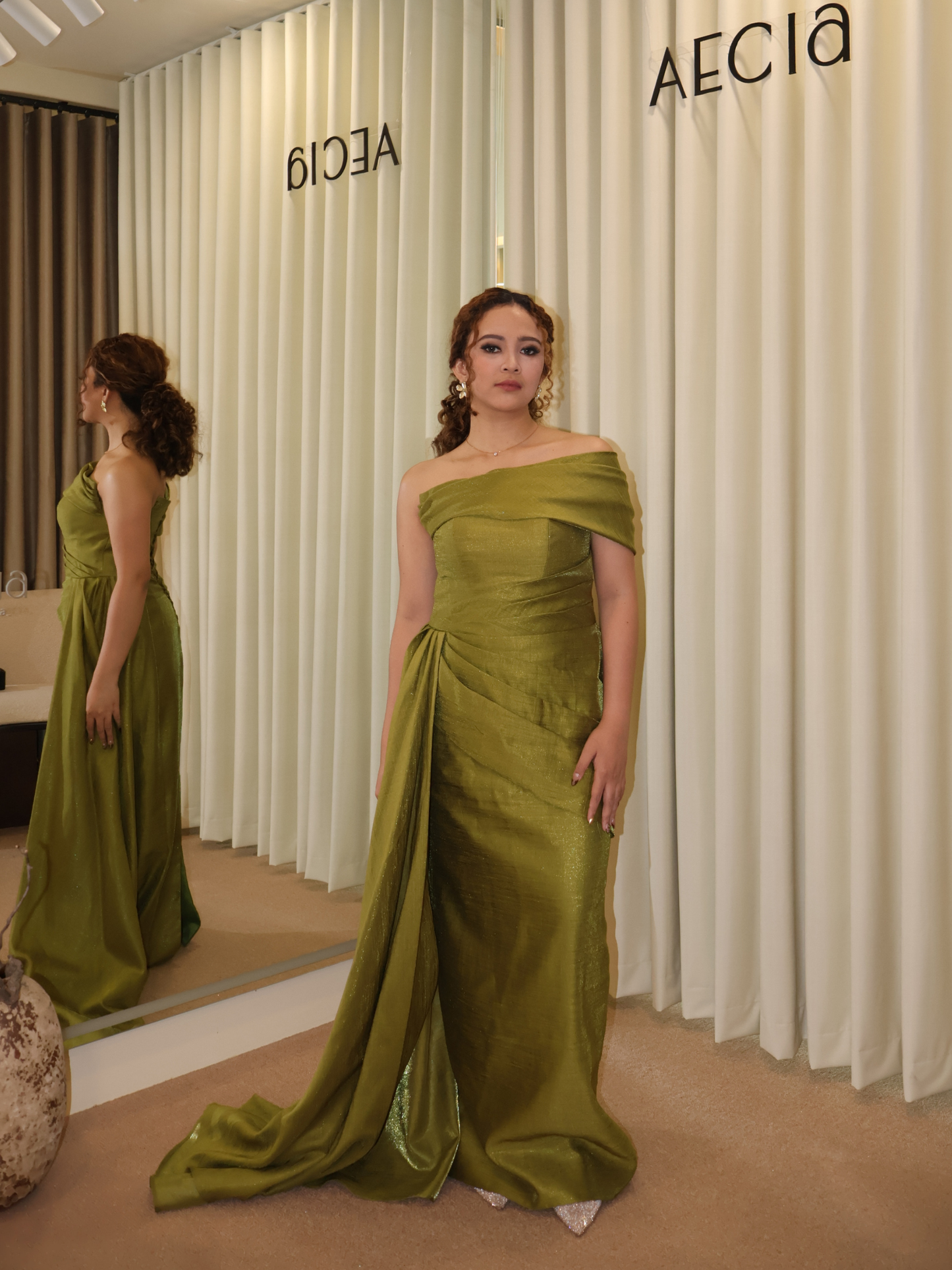 Carolyn Olive One Shouldered Dress