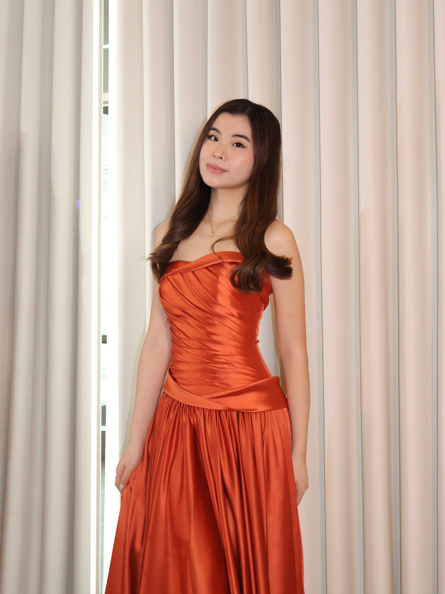 Tangerine Liquid  Draped Gown