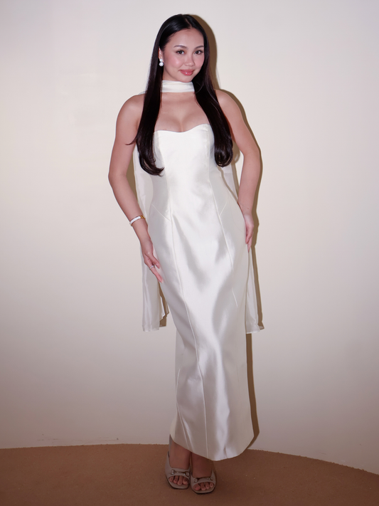 White Tapta Dress with Scarf