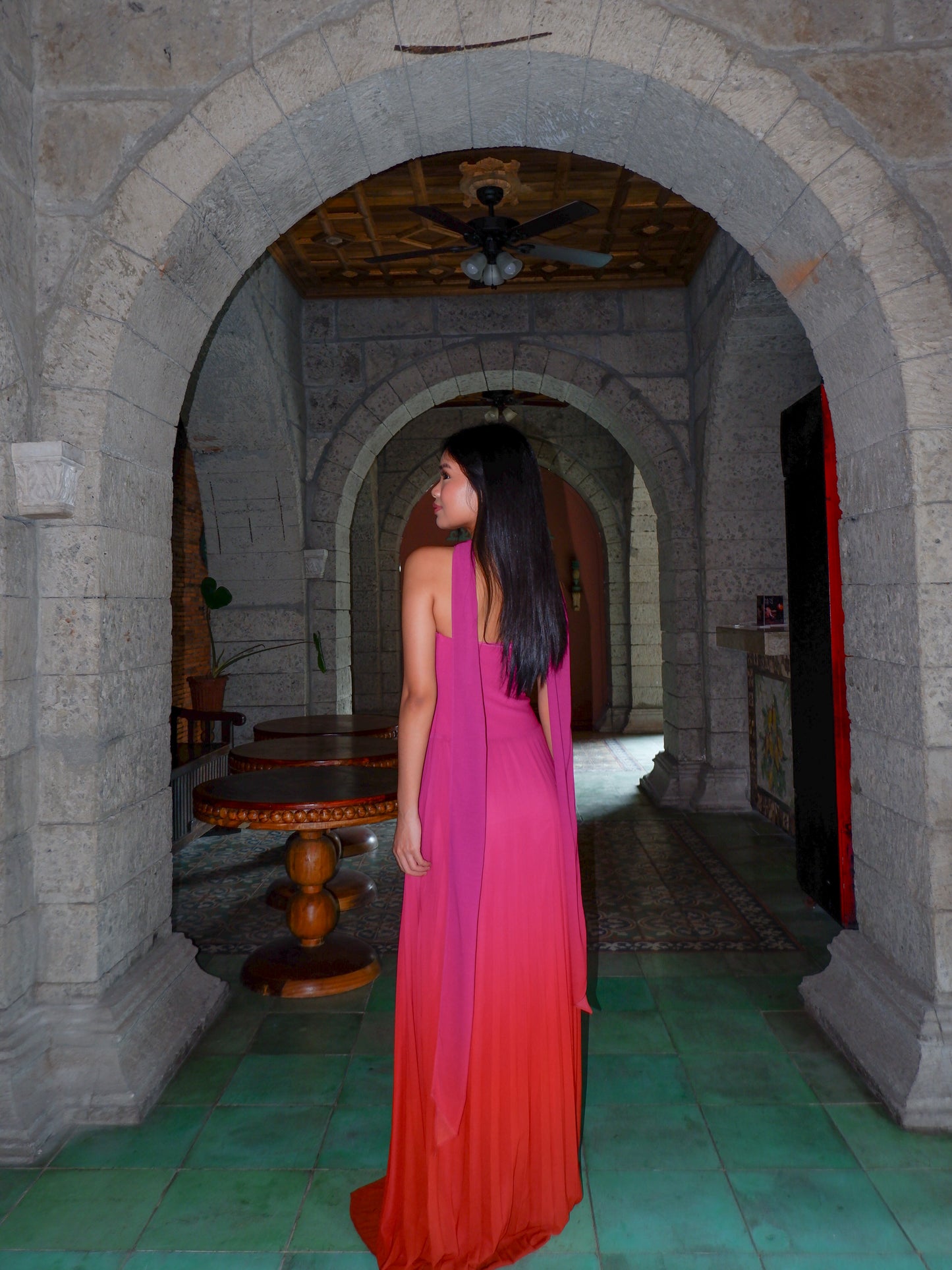 Caira Chiffon Scarf Maxi Dress - Ombre Dark Pink