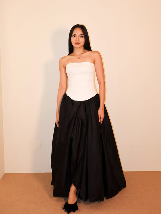 Violette Bubble Hem Maxi Dress - Ivory Black