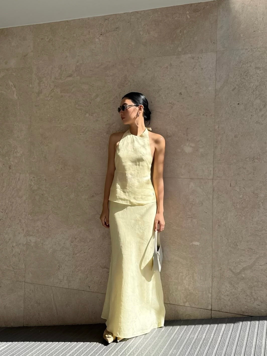 Jenny Linen Top and Claire Linen Skirt in Daffodil