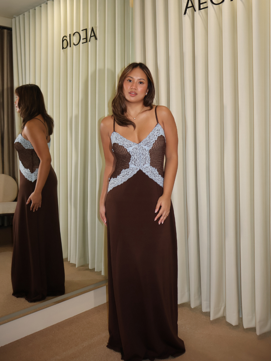 Bray Knit & Lace Maxi Dress - Chocolate/Blue