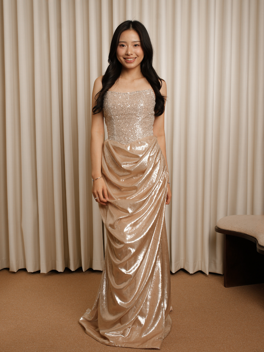 Goldwinn Beaded Gold Corset Dress