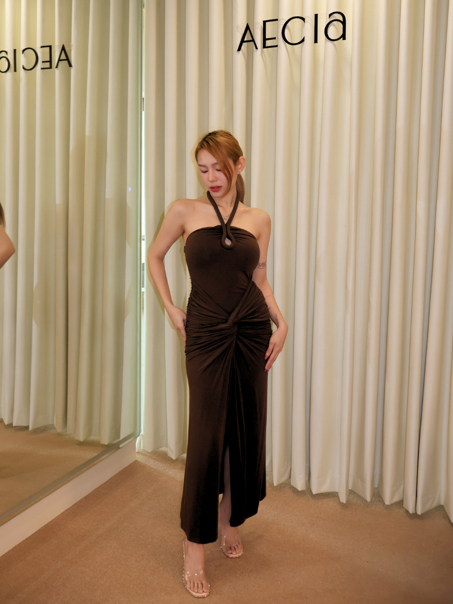 Brown Bodycon Slit Dress