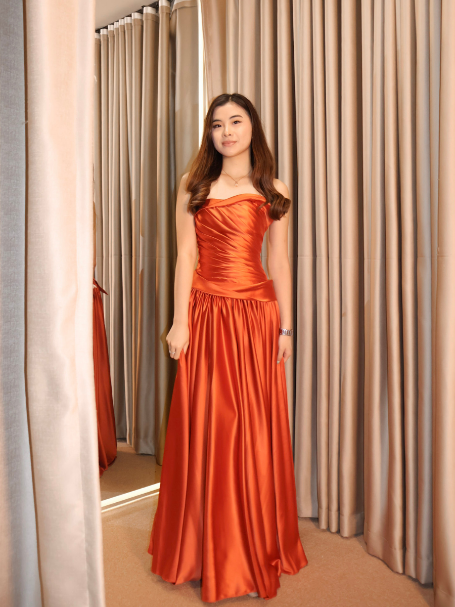 Tangerine Liquid  Draped Gown