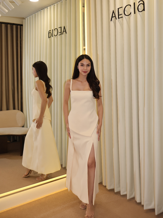Haley Asymmetric Cami Top and Long Skirt - White
