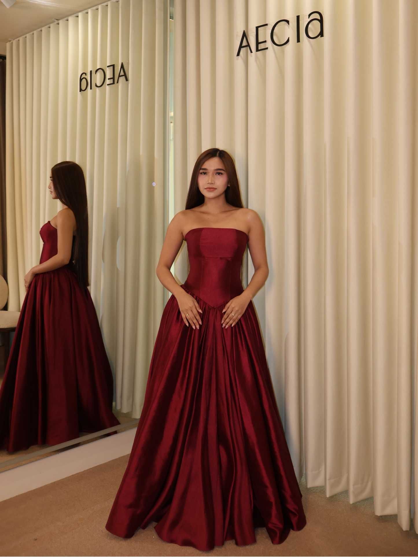 Wine Red Drop Waist Gown