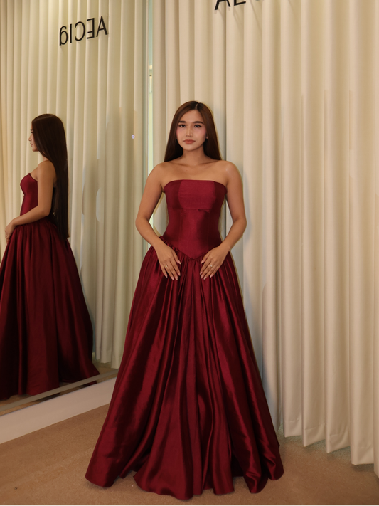 Wine Red Drop Waist Gown