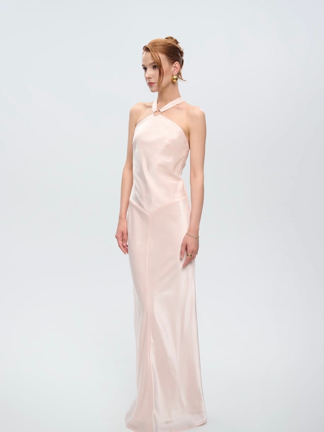 Grace Halterneck Satin Gown - Baby Pink