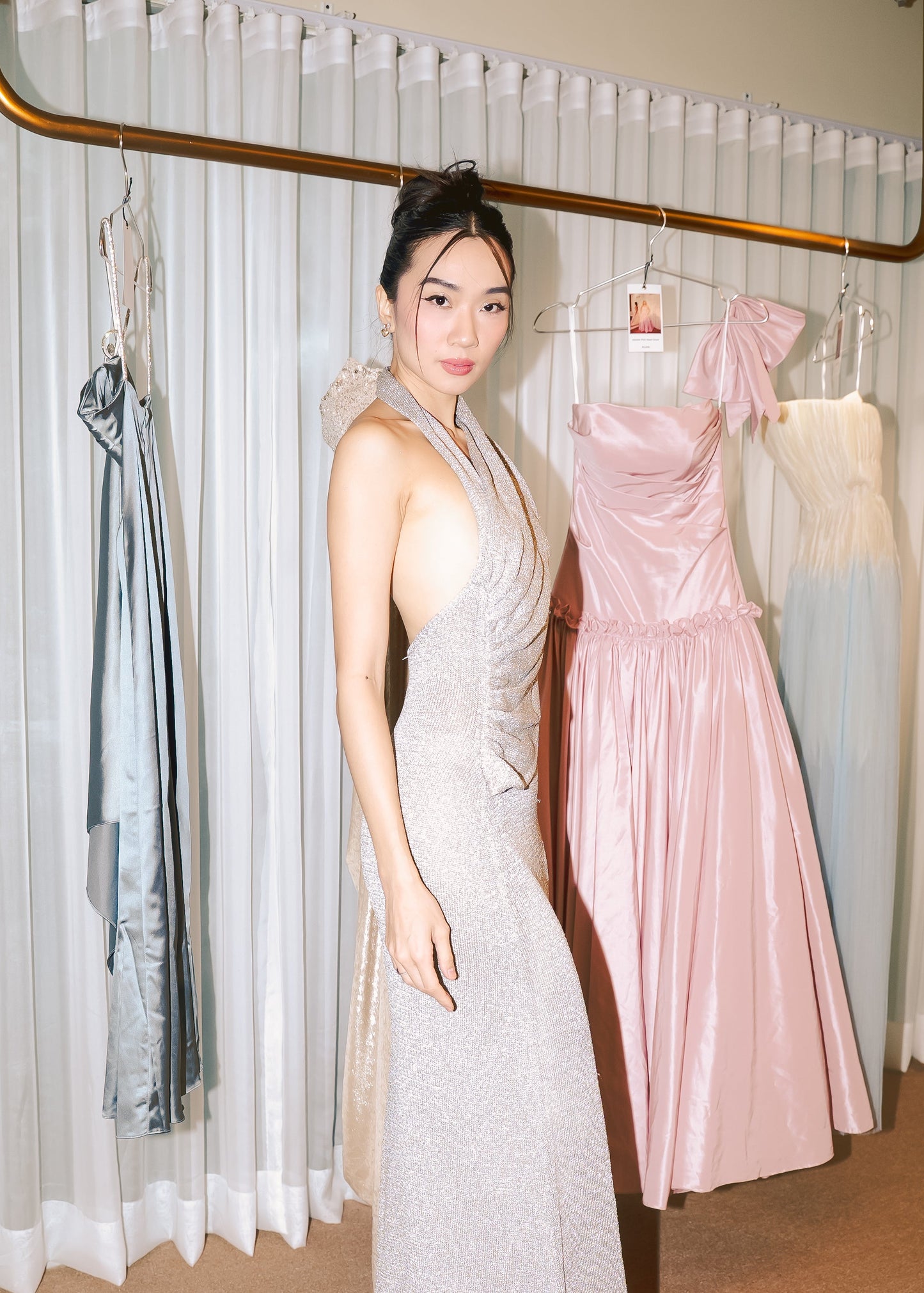 Elma Lurex Knit Halter Maxi Dress - Silver