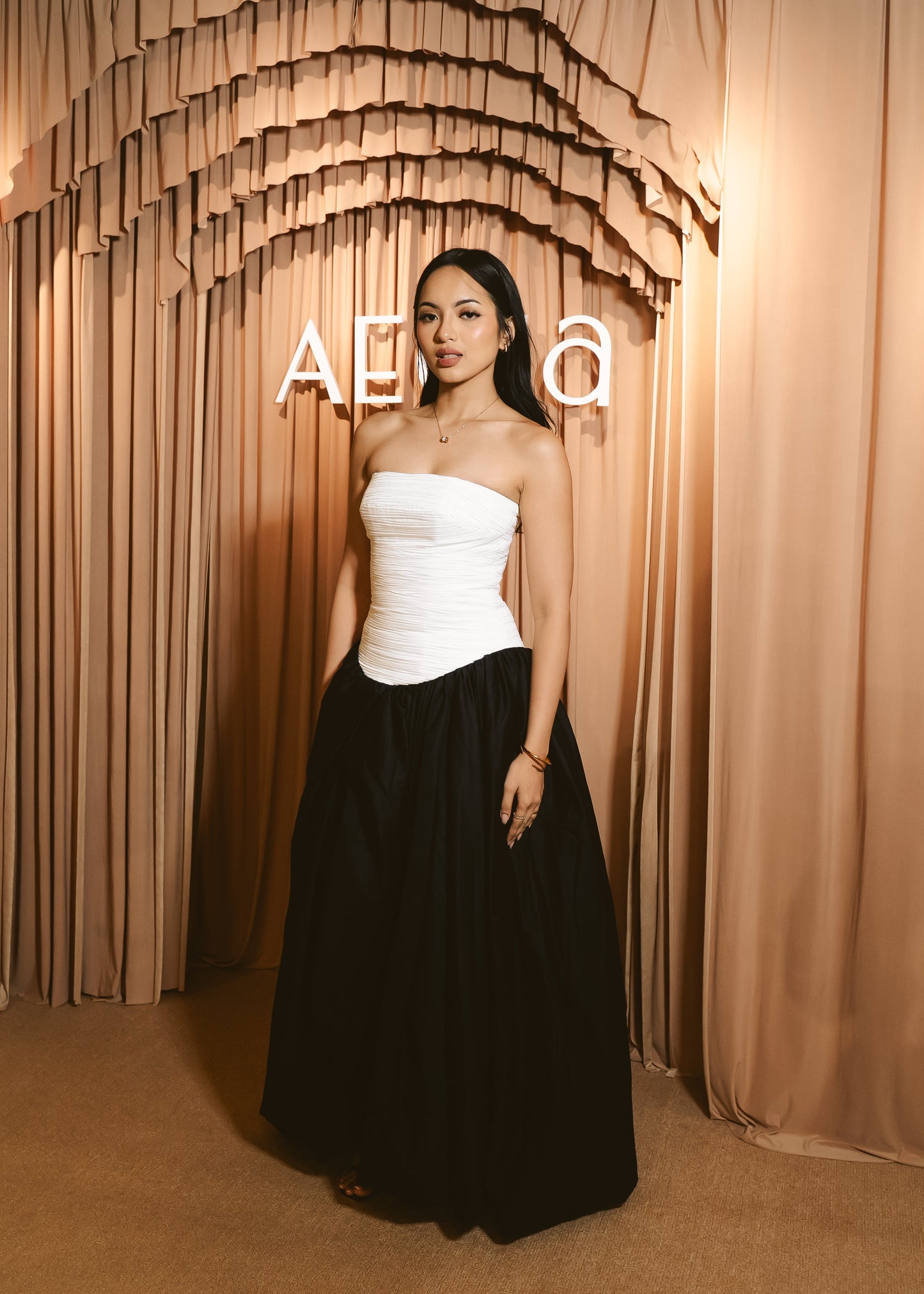 Violette Bubble Hem Maxi Dress - Ivory Black
