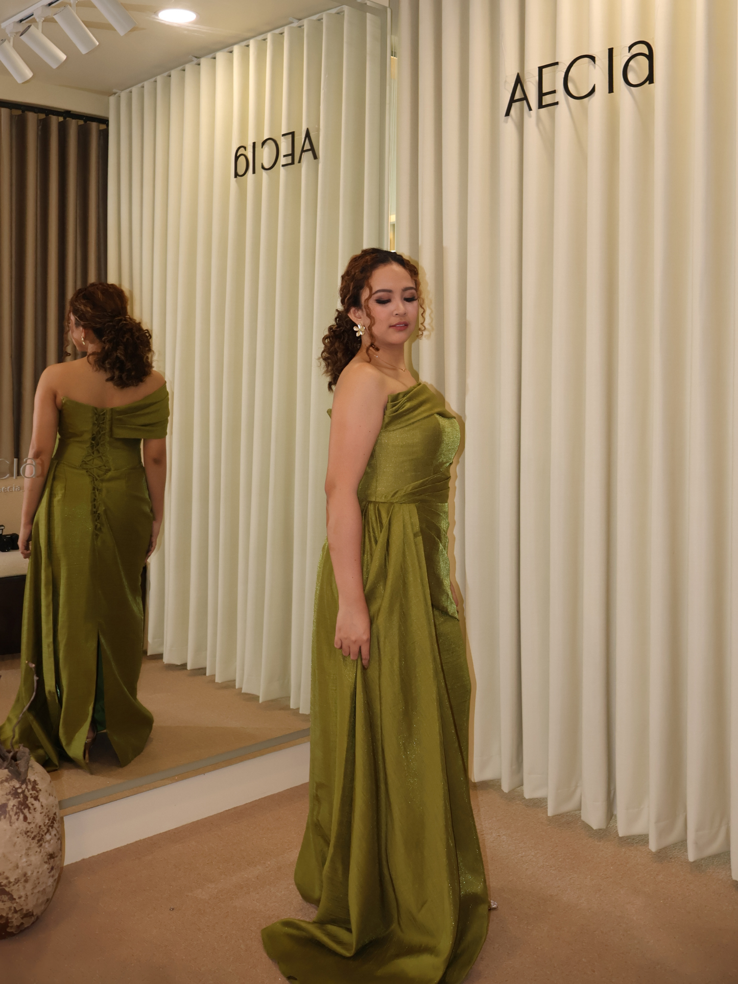 Carolyn Olive One Shouldered Dress