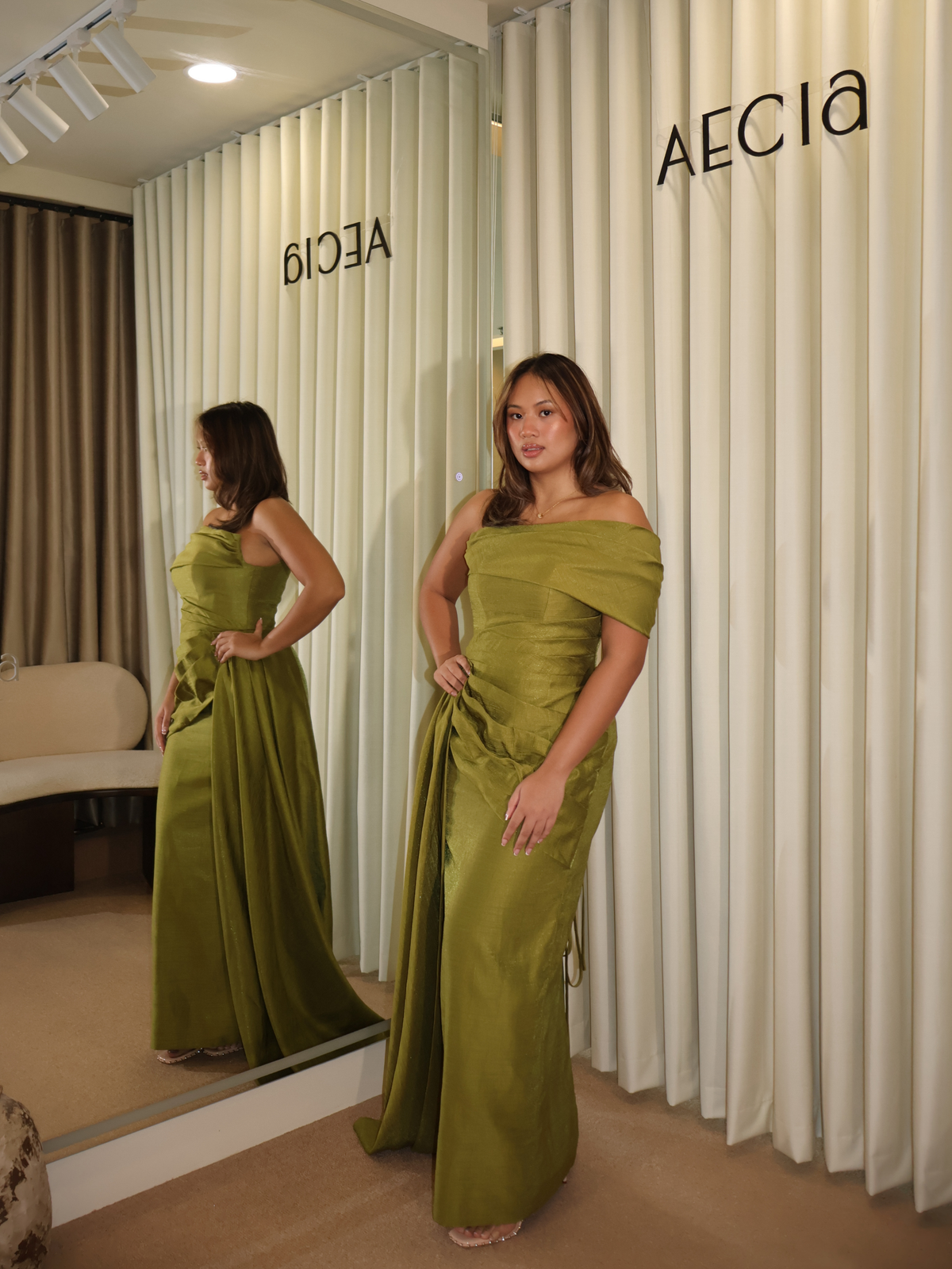 Carolyn Olive One Shouldered Dress