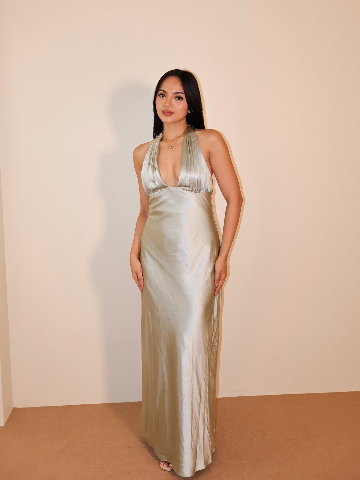 Alice Satin Halter Maxi Dress - Sage