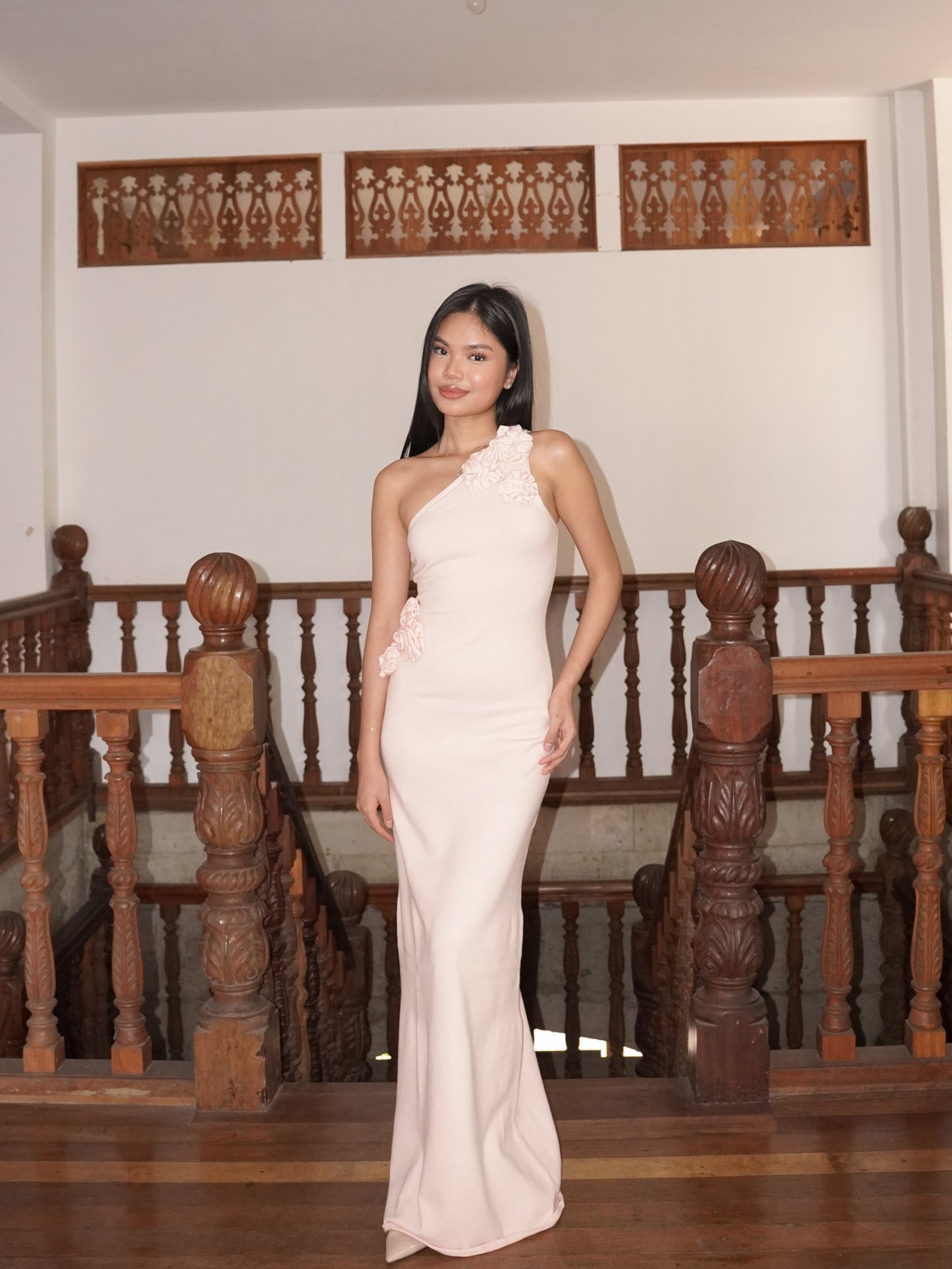 Paloma One Shoulder Knit Maxi Dress With Flowers