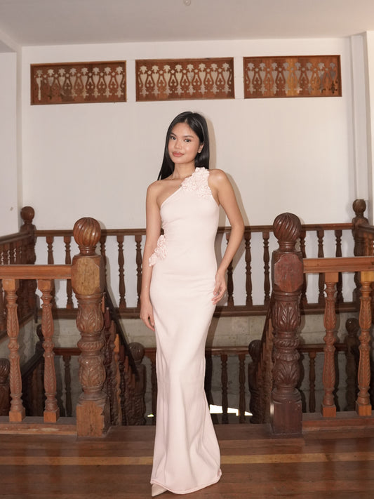 Paloma One Shoulder Knit Maxi Dress With Flowers