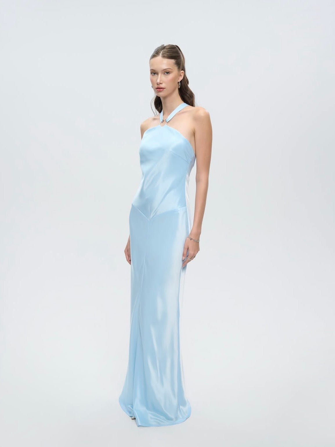 Grace Halterneck Satin Gown - Baby Blue