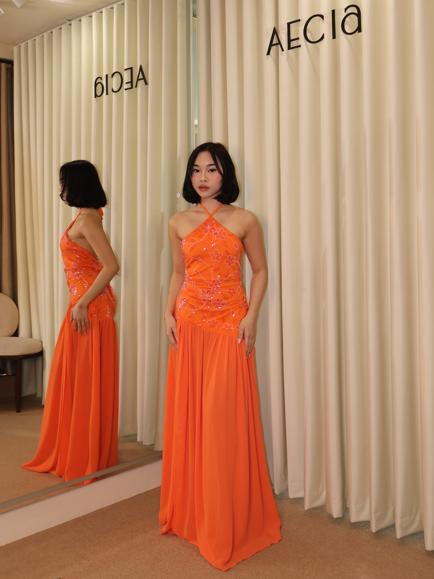 Janelle Beaded Maxi Dress - Orange