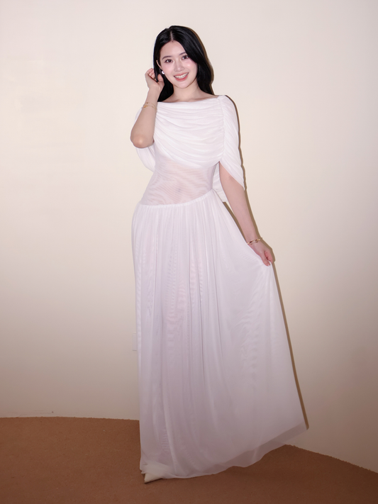 White Boat Neck Dress