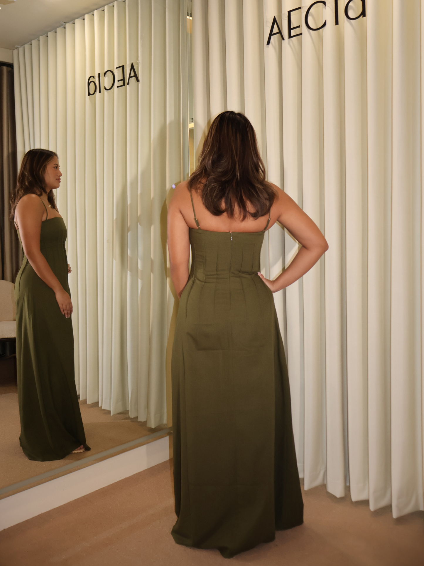 Sofie Pintuck Linen Maxi Dress - Khaki