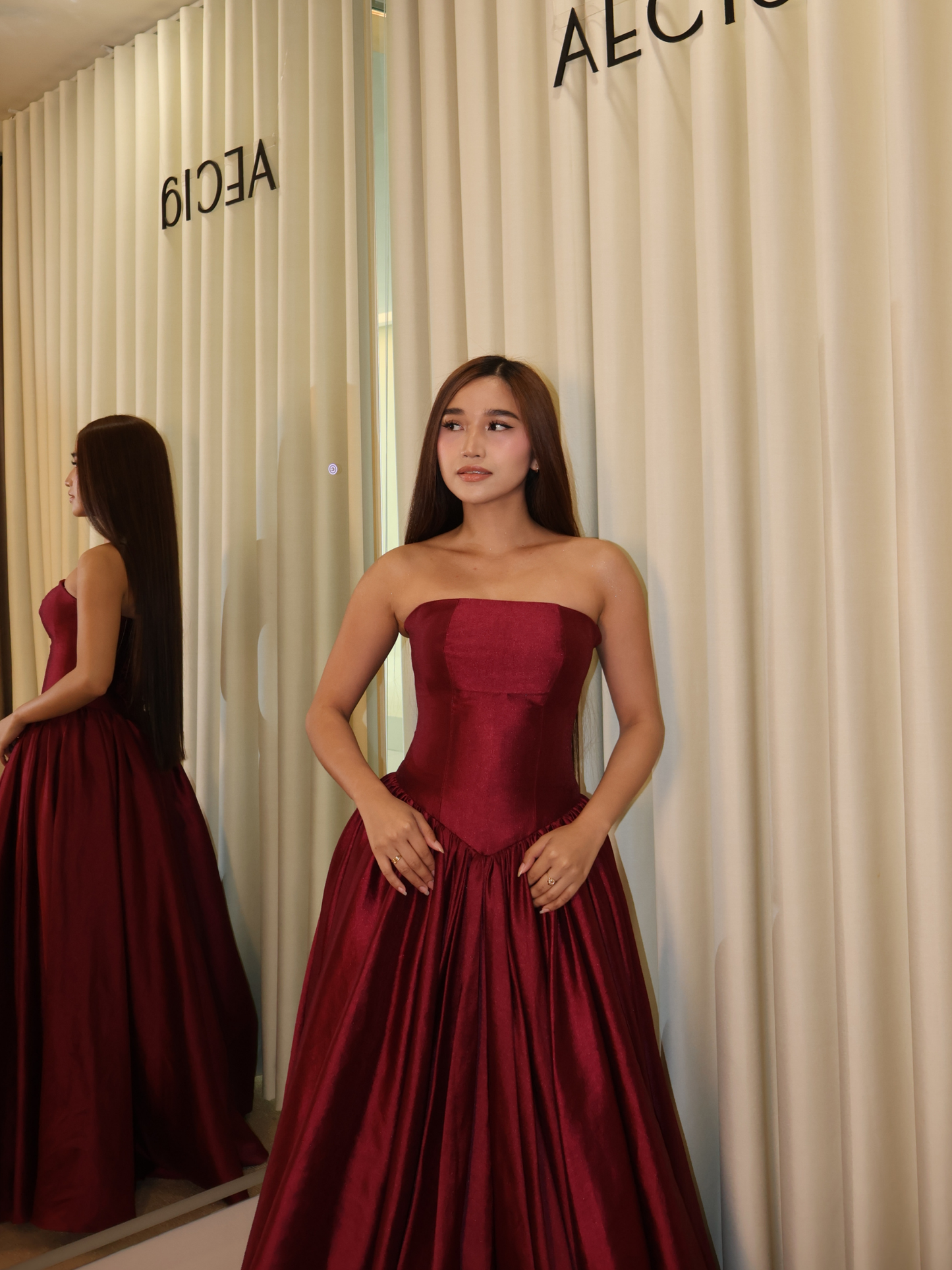 Wine Red Drop Waist Gown