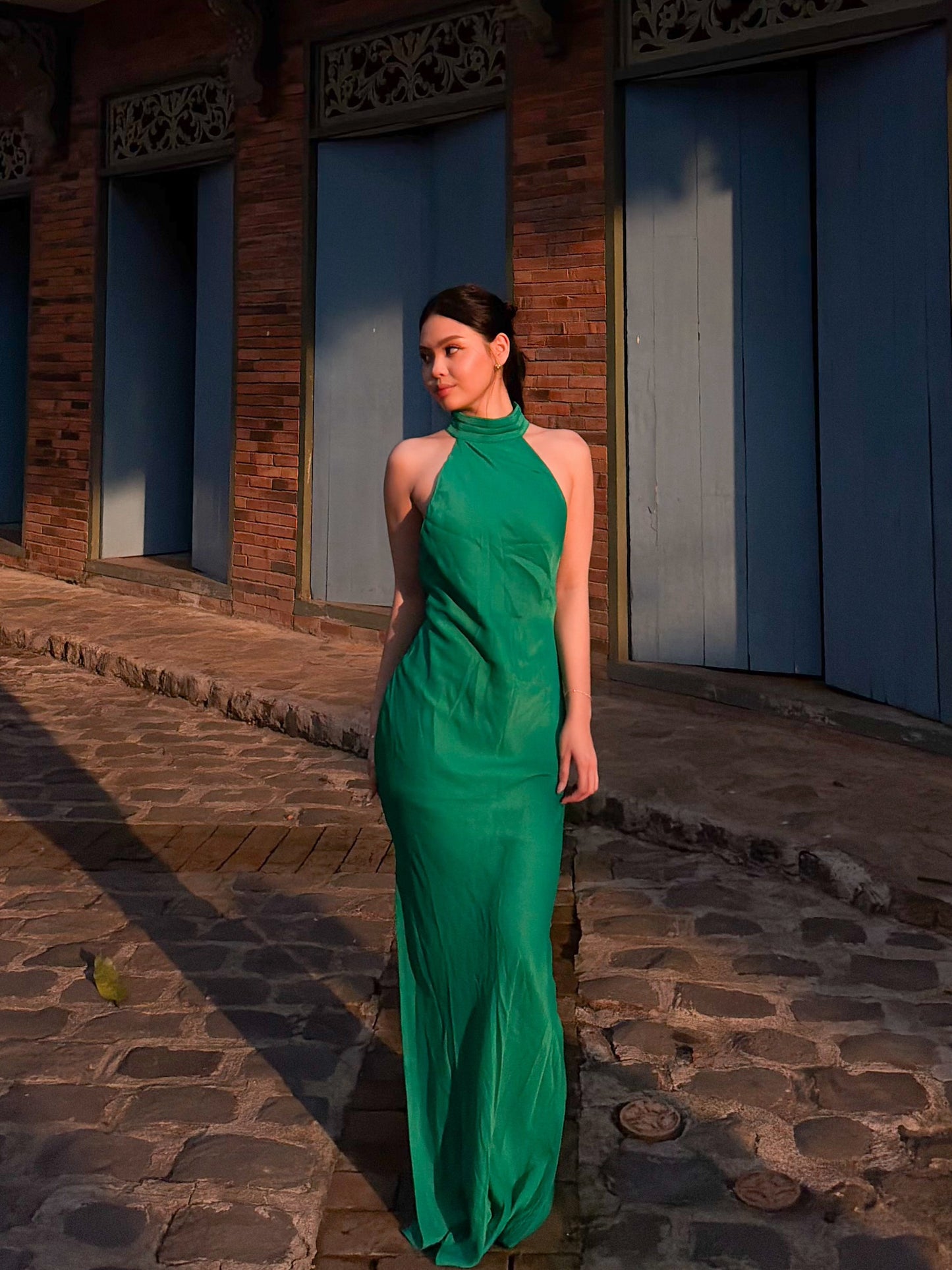 Claire Satin Drape Back Maxi Dress with Split